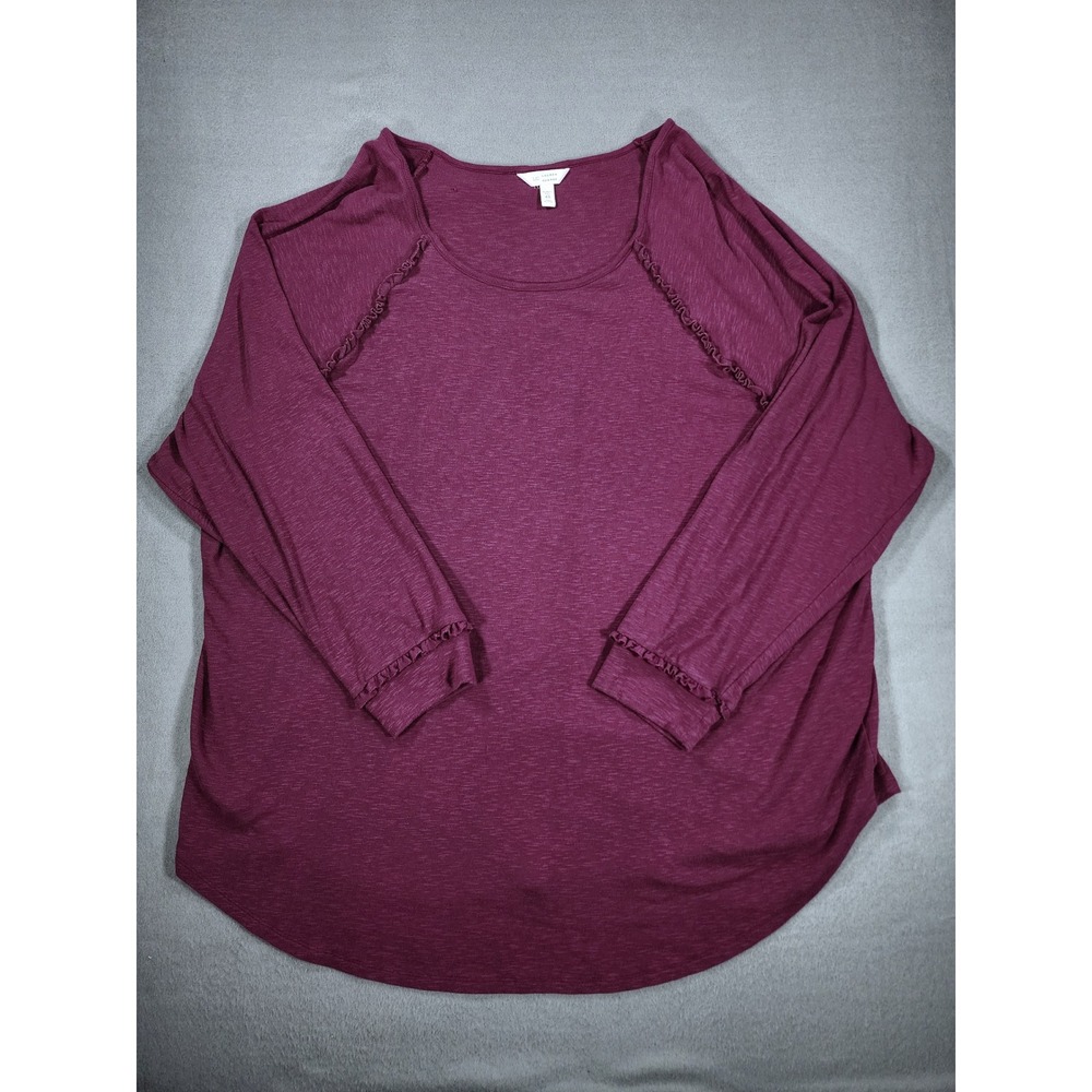 LC Lauren Conrad 4X Purple Pink Knit Pullover Long Sleeve Shirt Raglan Ruffle